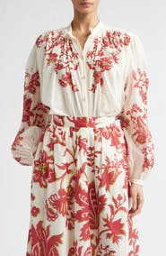 Etro Placed Floral Print Peasant Top