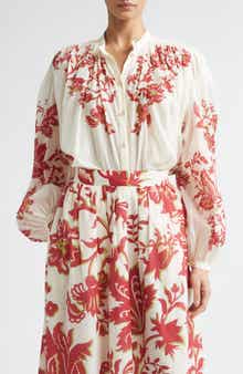 Placed Floral Print Peasant Top