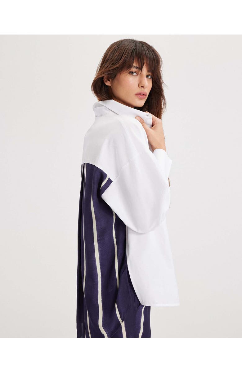 THEO The Label Echo Selena-Print Back Banker Shirt, Alternate, color, Future Dusk