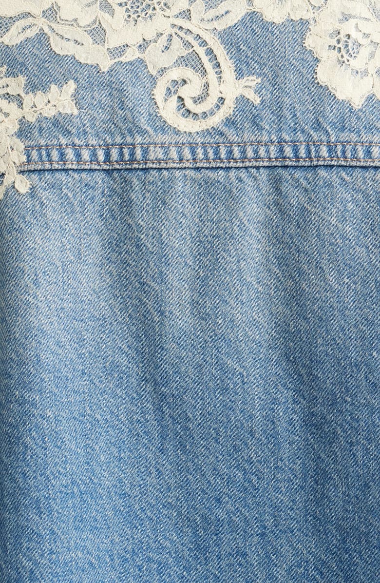 LoveShackFancy Amana Lace Patch Denim Jacket, Alternate, color, Faded Blue