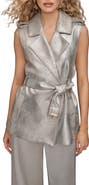 Donna Karan New York Metallic Faux Leather Belted Vest