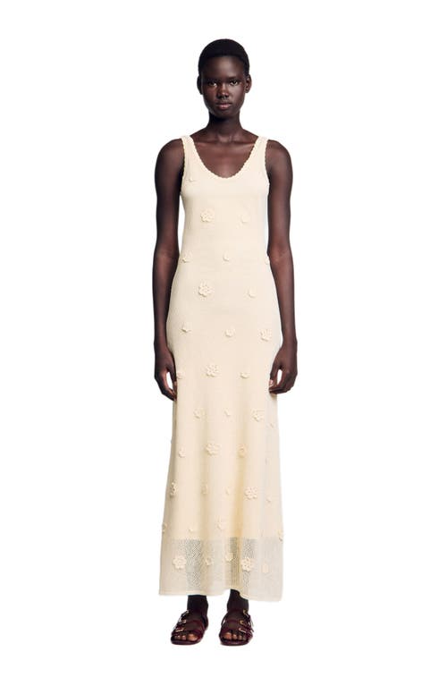 Sandro Womens Naturels Flower-embellished Sleeveless Knitted Maxi Dress In Ecru