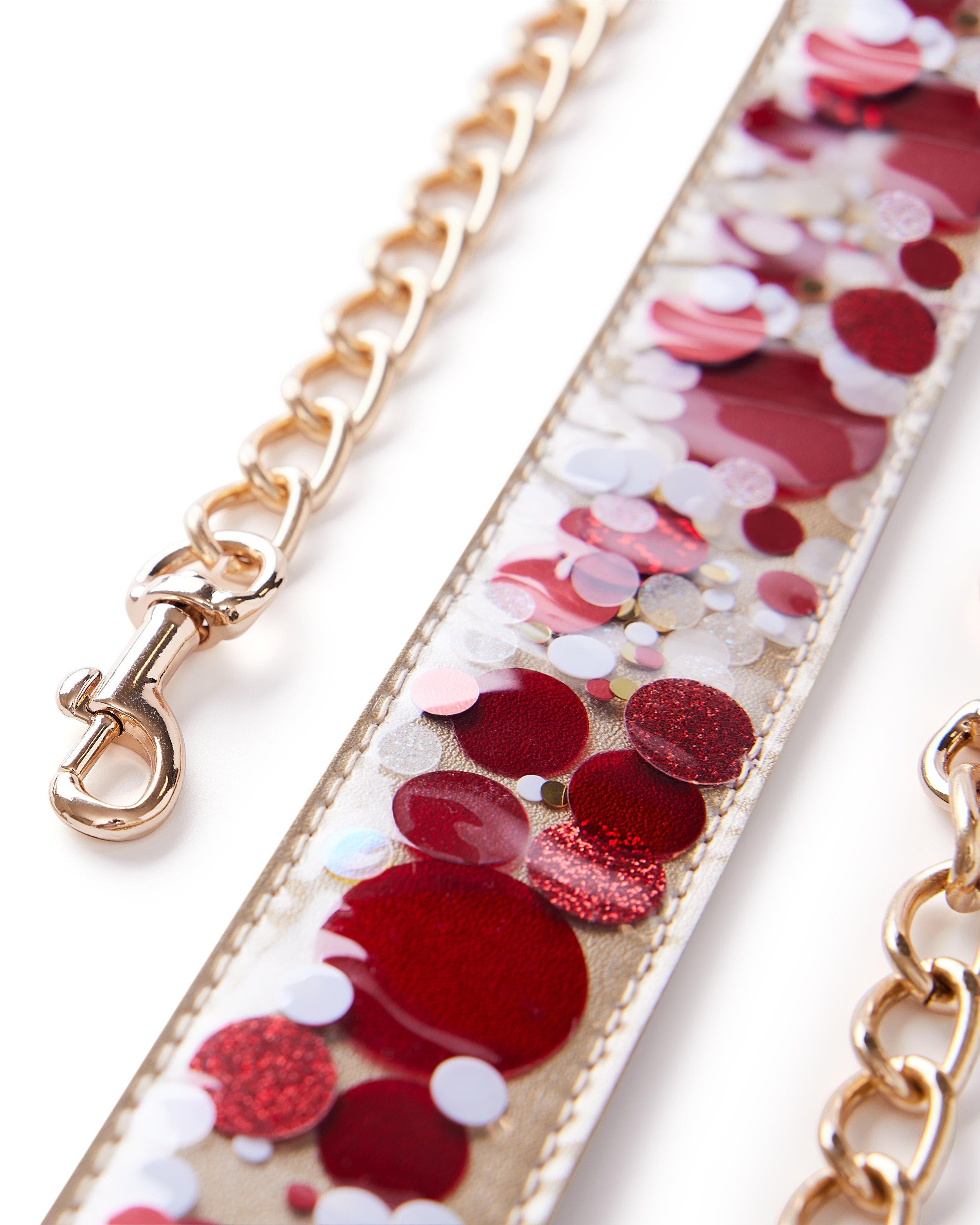 Rally Red Confetti Adjustable Belt Bag Strap - 48-Inch Gold Chain with Red Confetti Vegan Leather for Cooper and Stadium Clear Bags, Alternate, color, Red