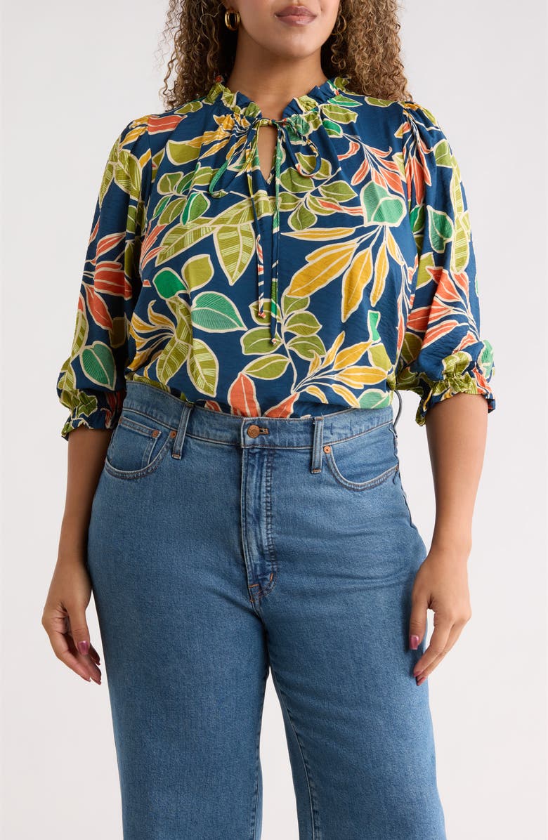 Renee C Leaf Print Top, Main, color, Navy