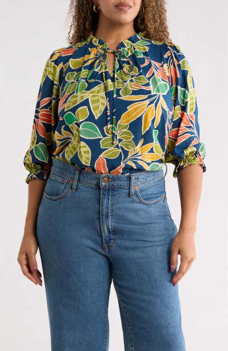 Renee C Leaf Print Top