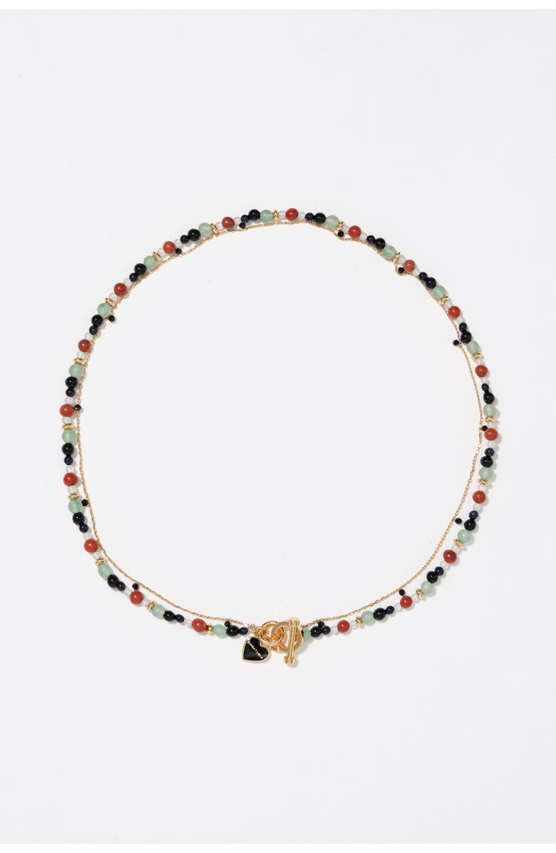 Bimba y Lola Double-layer heart logo chain stones necklace, Main, color, Black