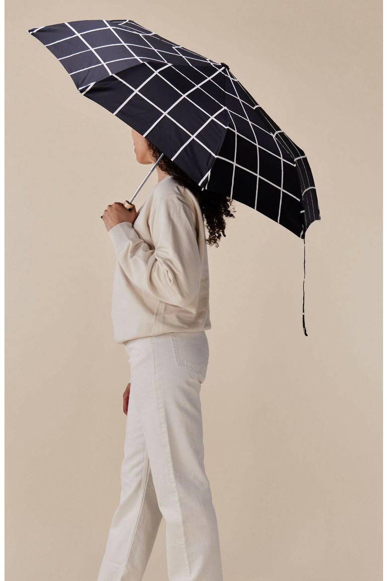 Eco-Friendly Compact Duck Umbrella, Alternate, color, Black / White Grid
