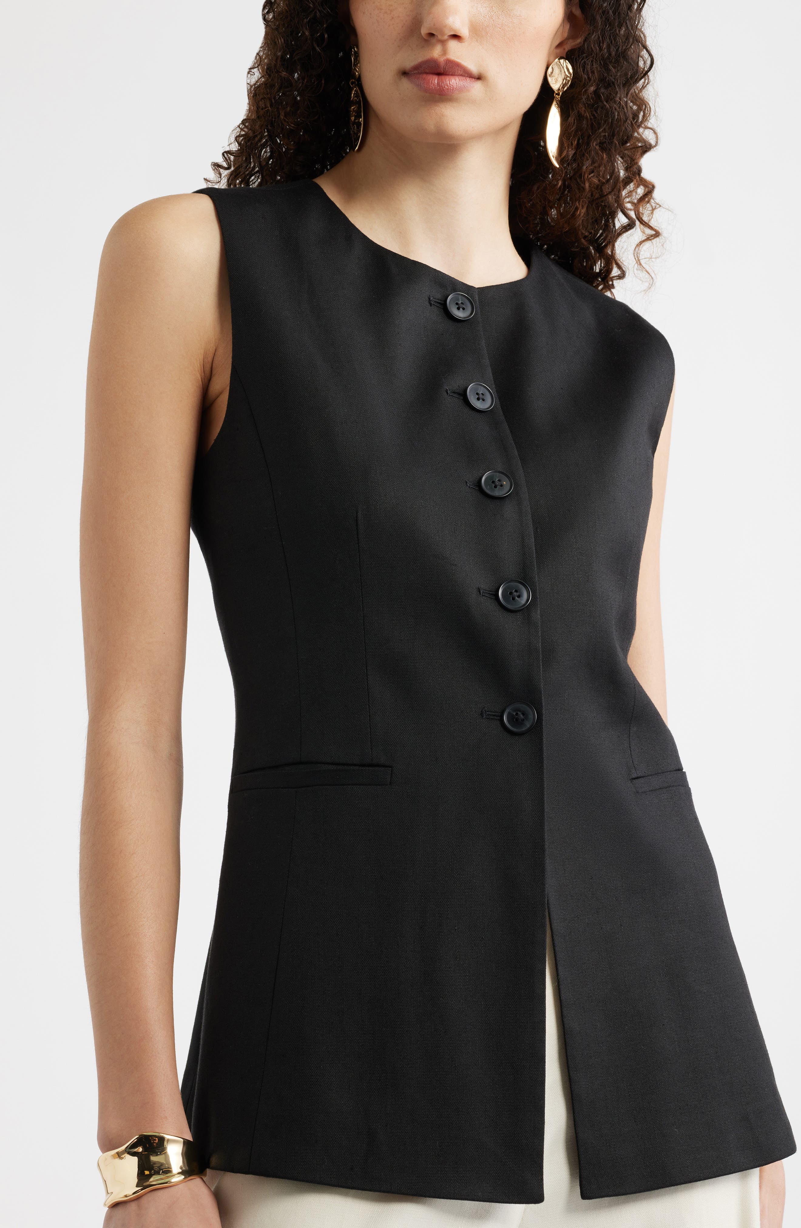 Женские Nordstrom Linen Blend Longline Vest — фото 6