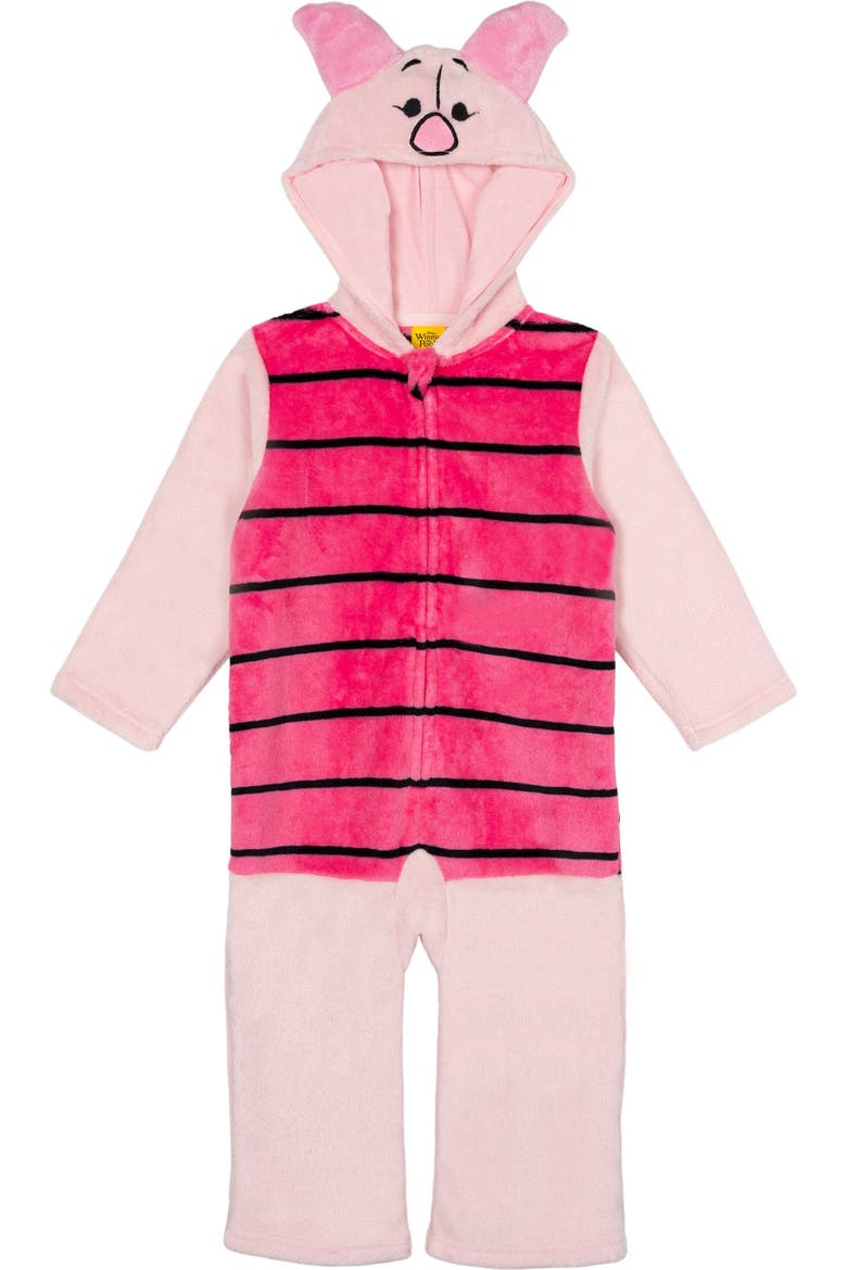 Winnie the Pooh Fleece Hooded Coverall, Main, color, Piglet Pink Stripe