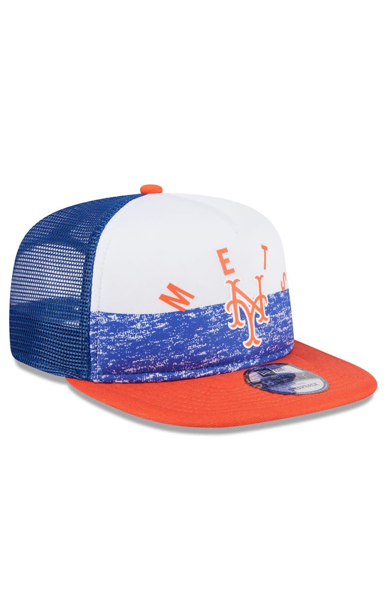 New Era Men's New Era White/Orange New York Mets Team Foam Front A-Frame Trucker 9FIFTY Snapback Hat, Alternate, color, White