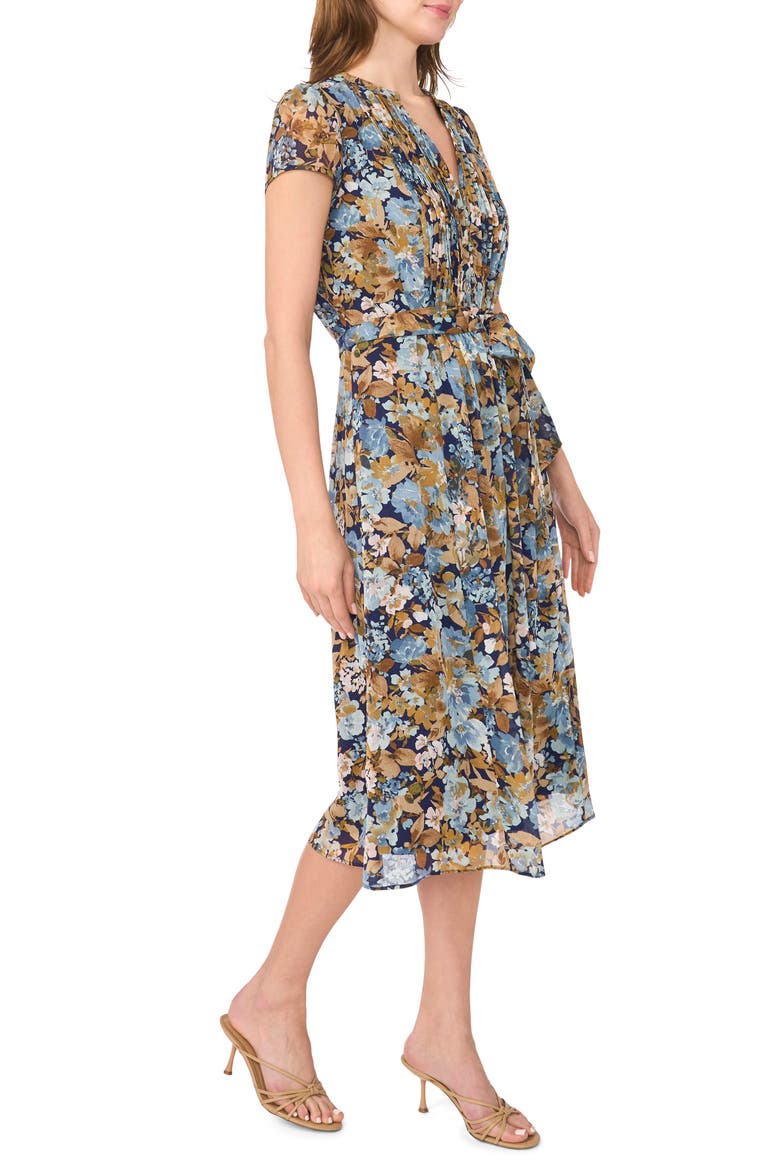 Cap Sleeve Pintuck Midi Dress, Alternate, color, BLUE MULTI