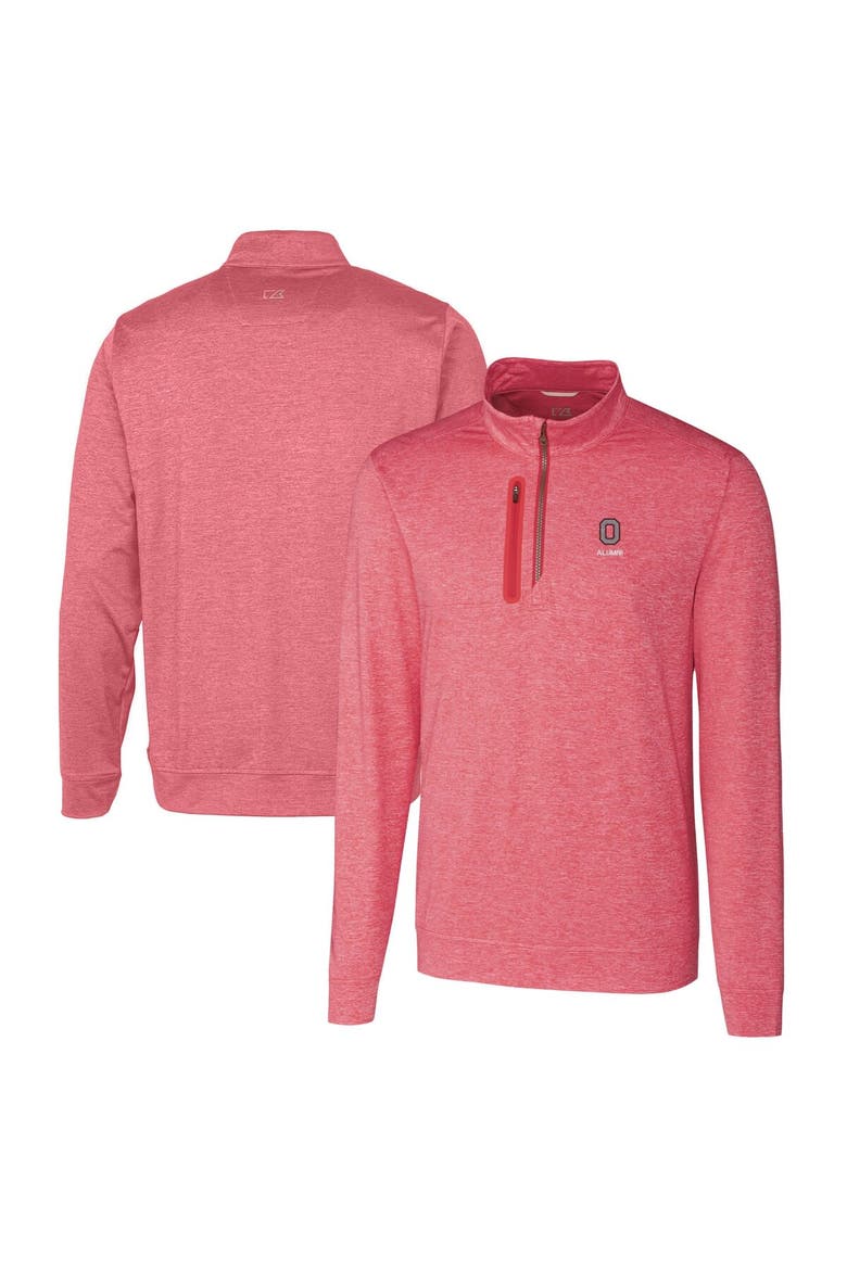 Men's Cutter & Buck  Scarlet Ohio State Buckeyes Alumni Logo Stealth Heathered Quarter-Zip Pullover Top, Alternate, color, Red