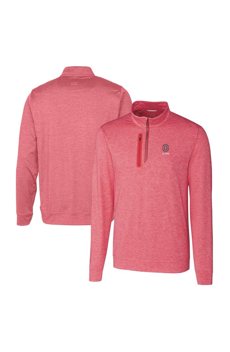 Cutter & Buck Men's Cutter & Buck Scarlet Ohio State Buckeyes Alumni Logo Stealth Heathered Quarter-Zip Pullover Top, Alternate, color,