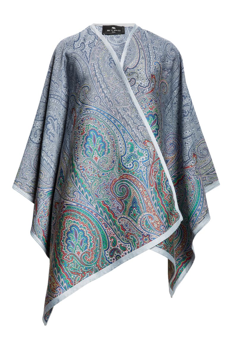 Paisley Jacquard Wool Blend Cape, Alternate, color, GREEN PRINT 3
