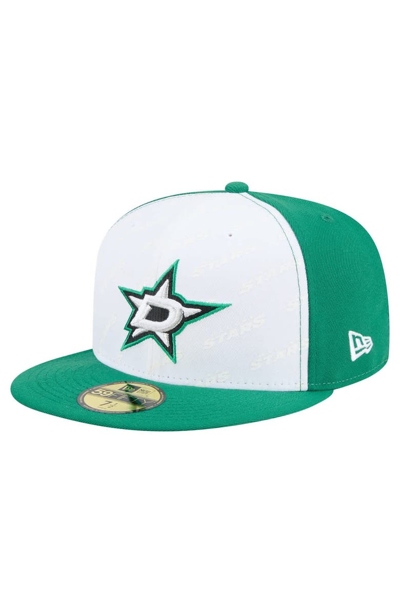 New Era Men's New Era White/Kelly Green Dallas Stars Repeat Two-Tone 59FIFTY Fitted Hat, Main, color, 