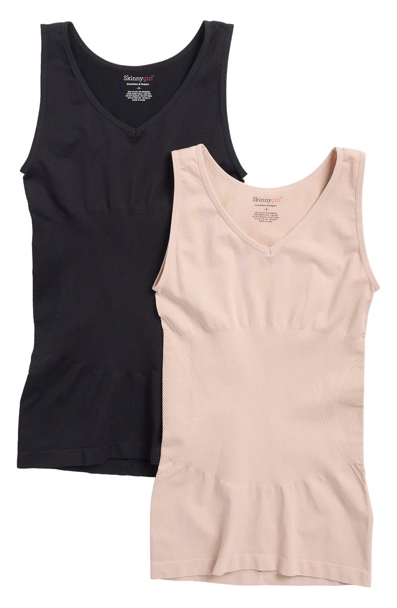 SKINNY GIRL Assorted 2-Pack Seamless Shaping Camisoles, Main, color, Ondine Blush/ Black