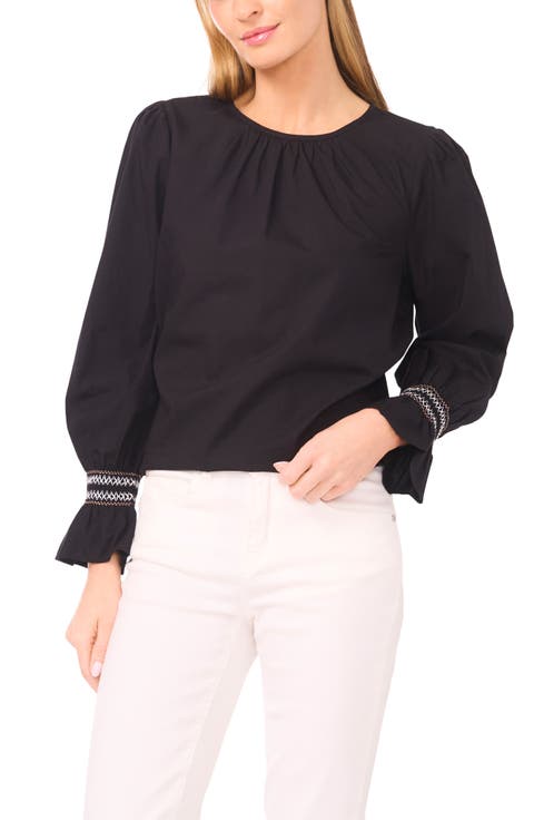 Contrast Smocked Cuff Top