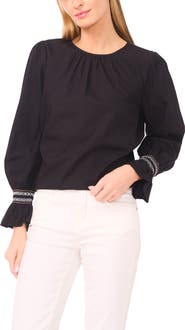 Halogen® Contrast Smocked Cuff Top