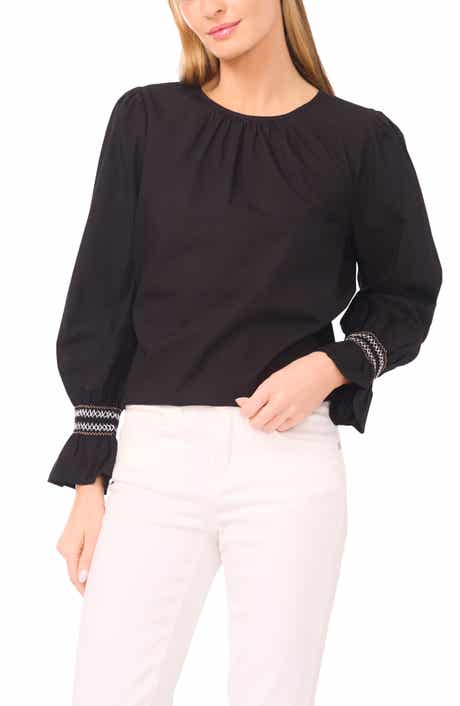Halogen® Contrast Smocked Cuff Top