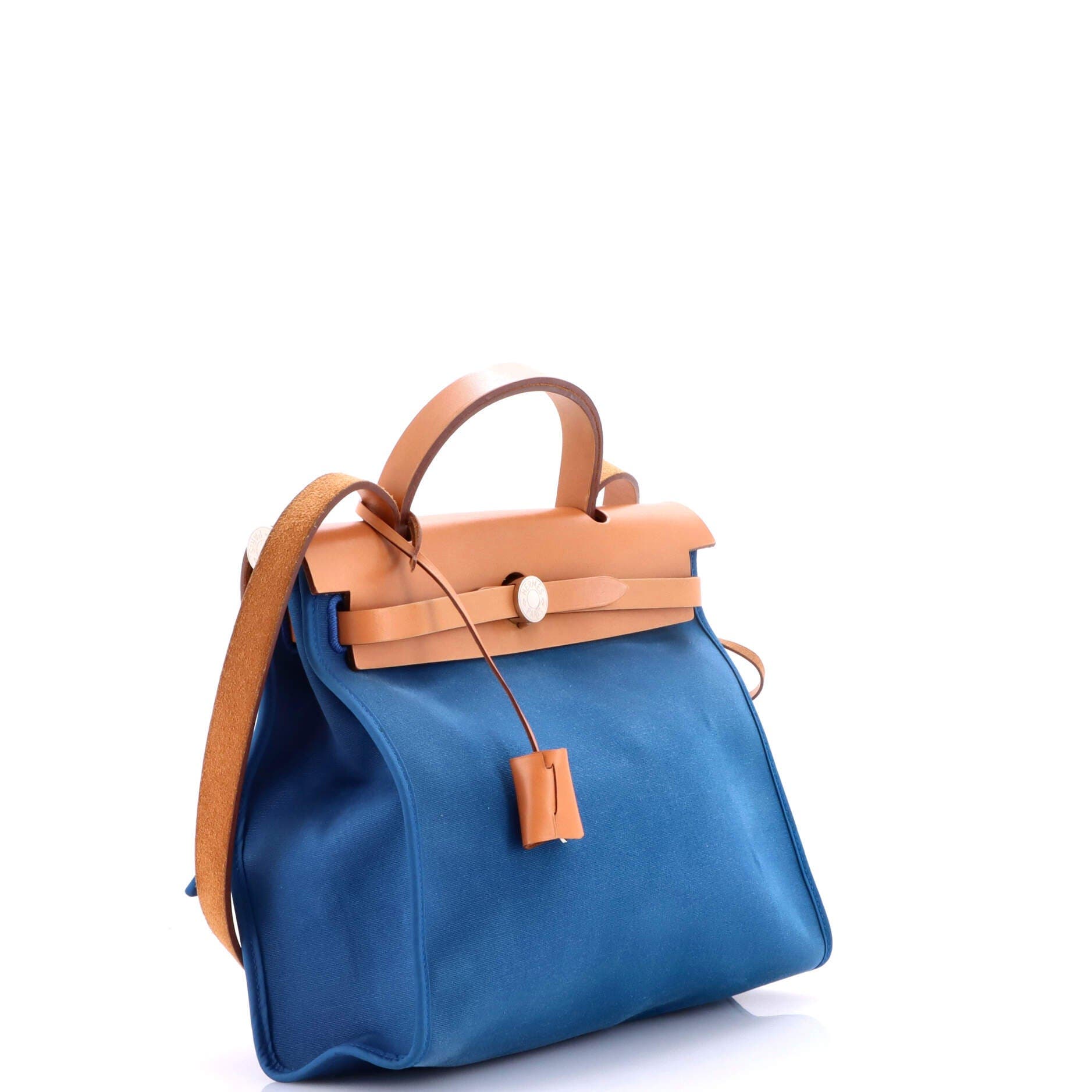 Pre-Owned Hermes Herbag Zip Leather and Toile 31, Alternate, color, Bleu Izmir