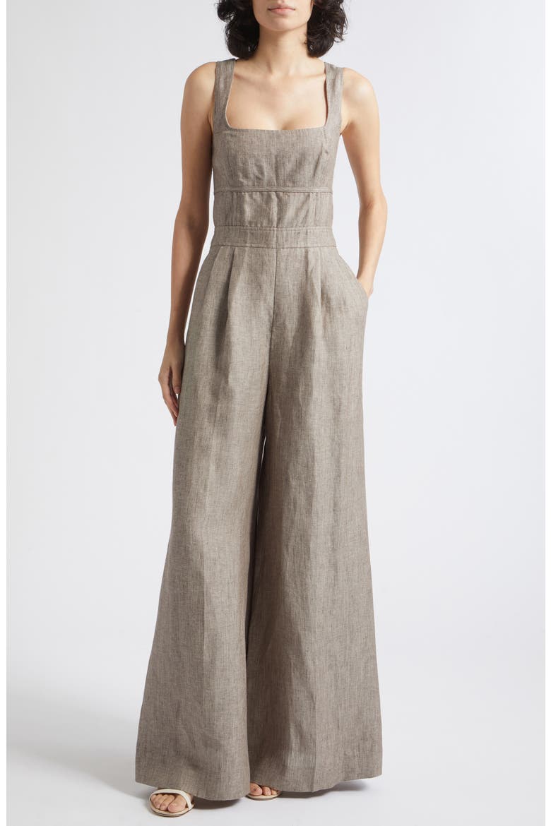 Flora Square Neck Wide Leg Linen Jumpsuit, Main, color, NEUTRAL