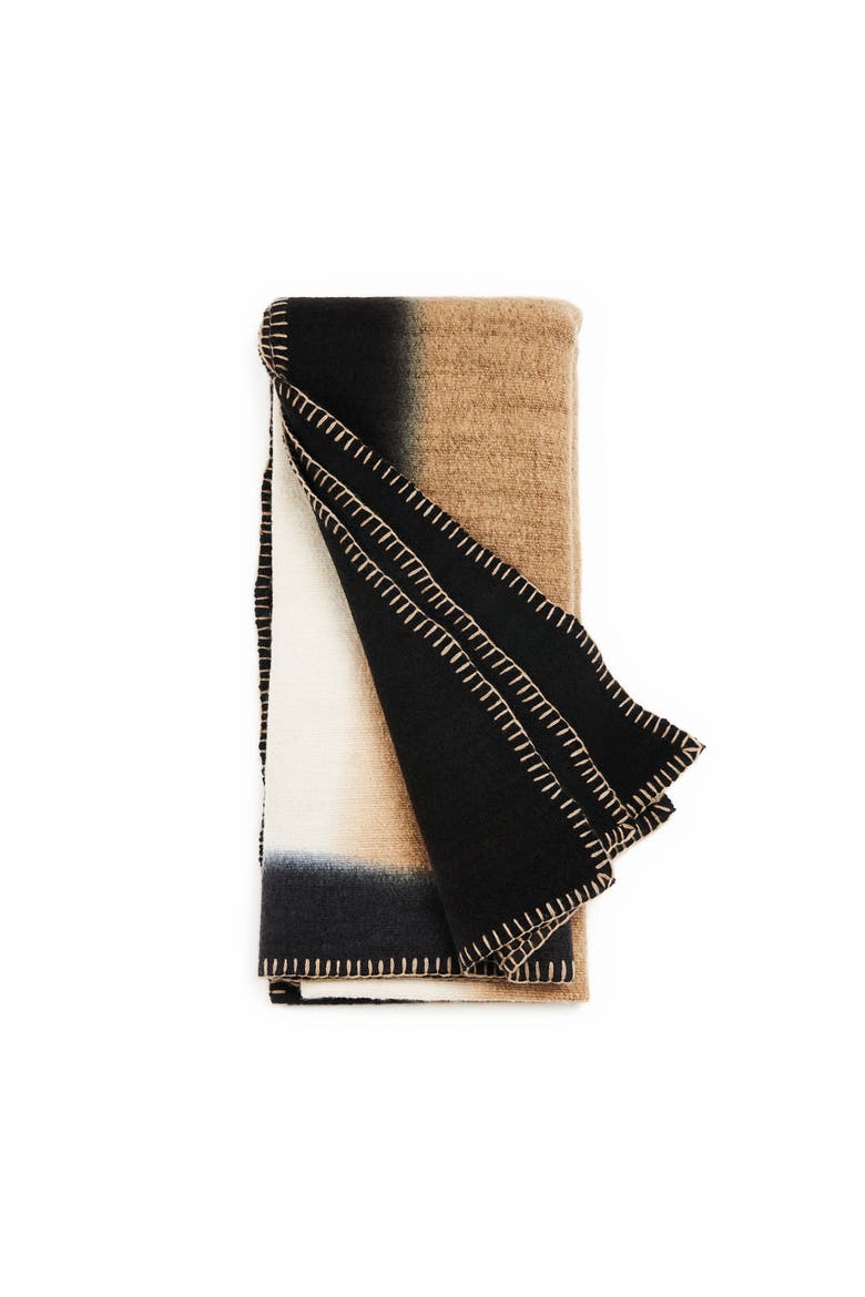 Siro Brown And White Ombre Textured Throw In Hand Spun Merino And Hand Stitched Hem, Main, color, White/Brown