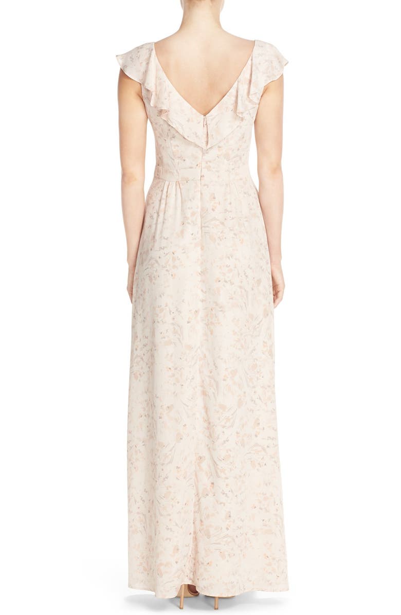 Paper Crown by Lauren Conrad Print Crepe Ruffle V-Neck Gown, Alternate, color, 