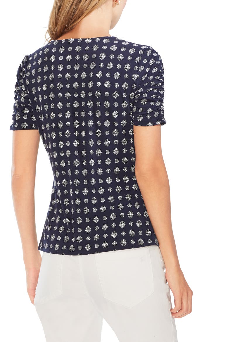 Textured Foulard Ruched Sleeve Top, Alternate, color, CLASSIC NAVY