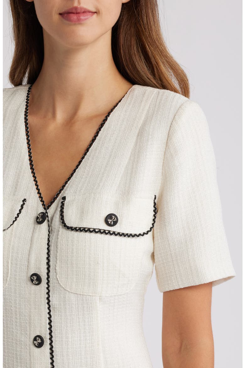 Pocket Tweed Midi Dress, Alternate, color, OFF WHITE