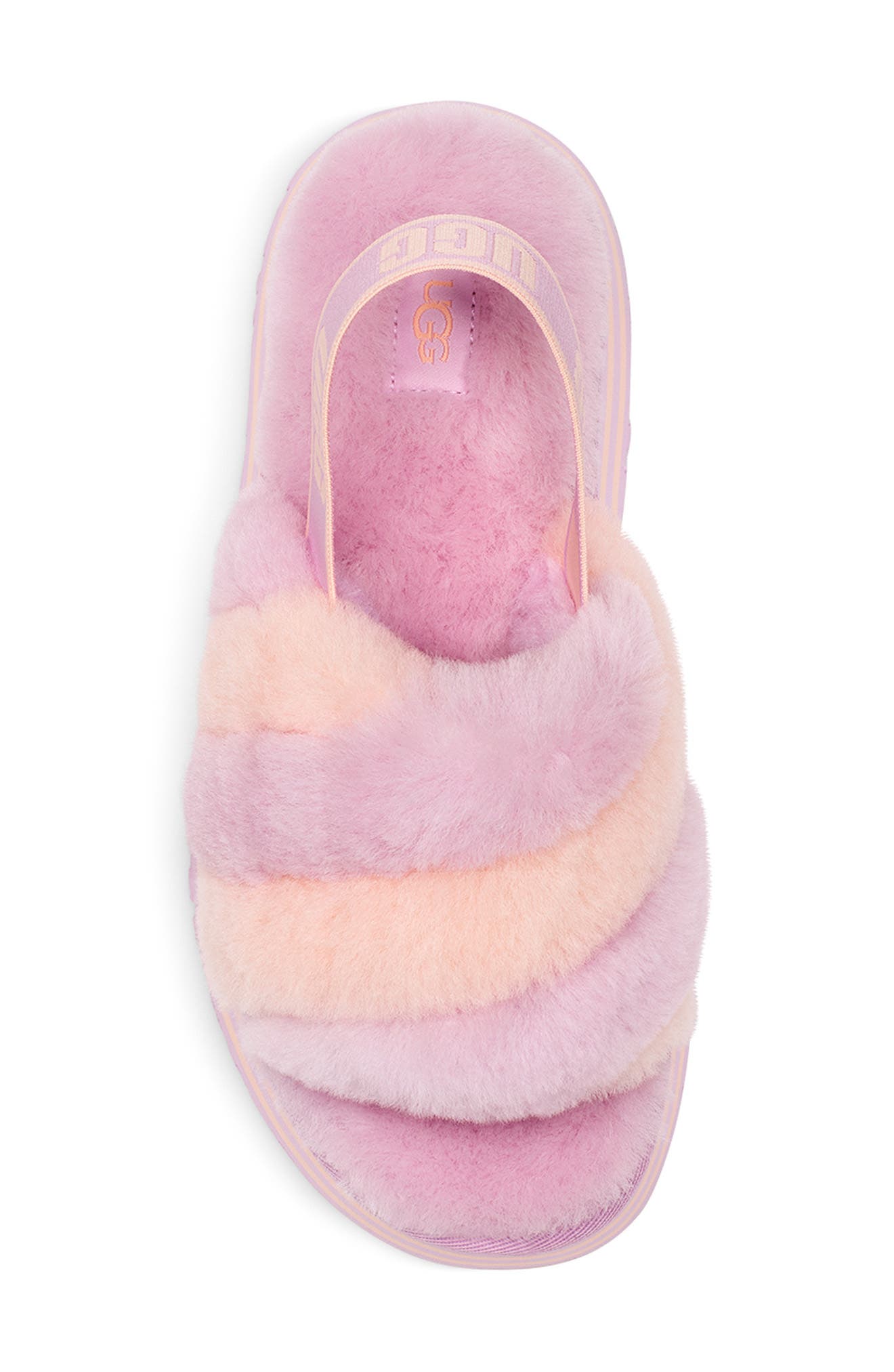 Disco Genuine Shearling Slingback Slipper, Alternate, color, PRIMROSE / PINK DUSK