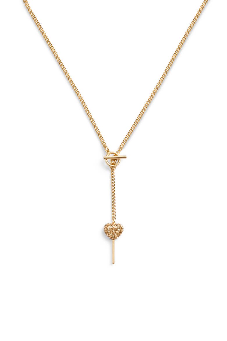 Pavé Crystal Heart Lollipop Y-Necklace, Alternate, color, BLUSH/ GOLD