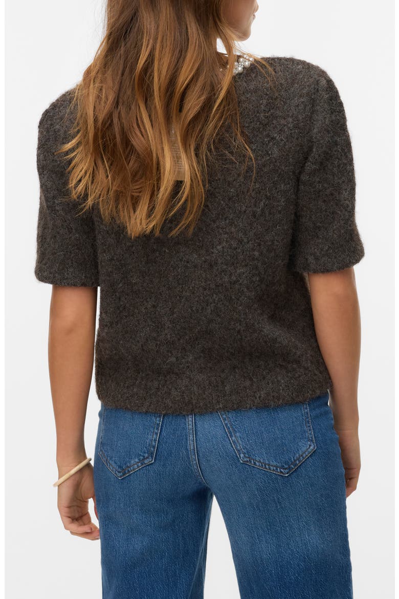 Ocean Pearly Short Sleeve Cardigan, Alternate, color, CHOCOLATE TORTE DETA