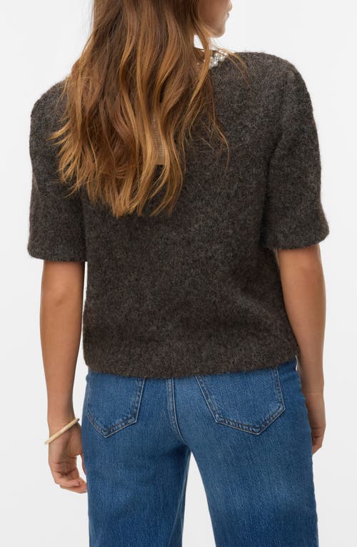 Vero Moda Ocean Pearly Short Sleeve Cardigan In Gray