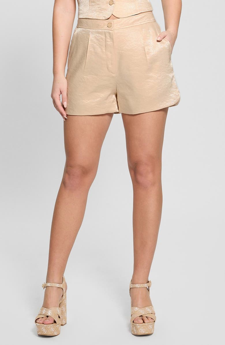 GUESS Camille Velvet Pleat Front Shorts, Main, color, Beige