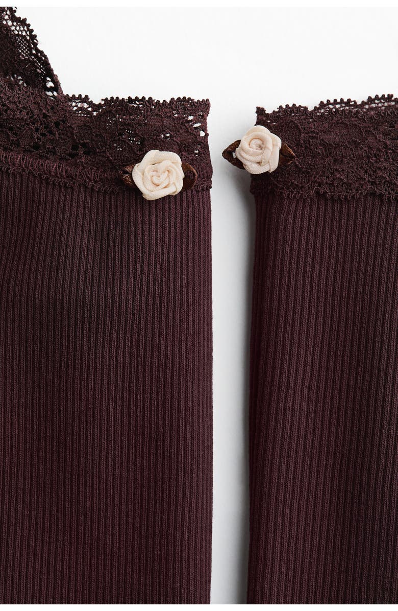 H&M Lace-trimmed Ribbed Pyjamas, Alternate, color, Dark Brown