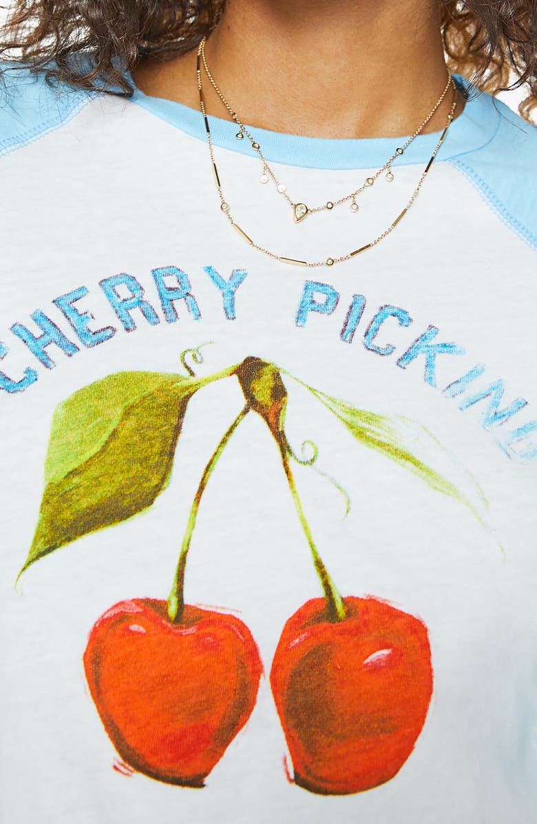 MOTHER The Sporty Concert Cherry Picking Graphic Baseball T-Shirt, Alternate, color,