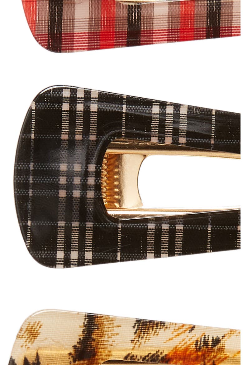 3-Pack Plaid Hair Clips, Alternate, color, RED COMBO