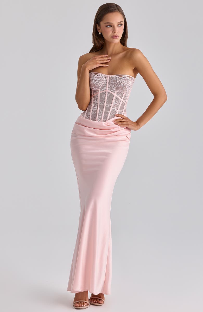 HOUSE OF CB Ayana Strapless Lace & Satin Mermaid Gown, Alternate, color, Pink
