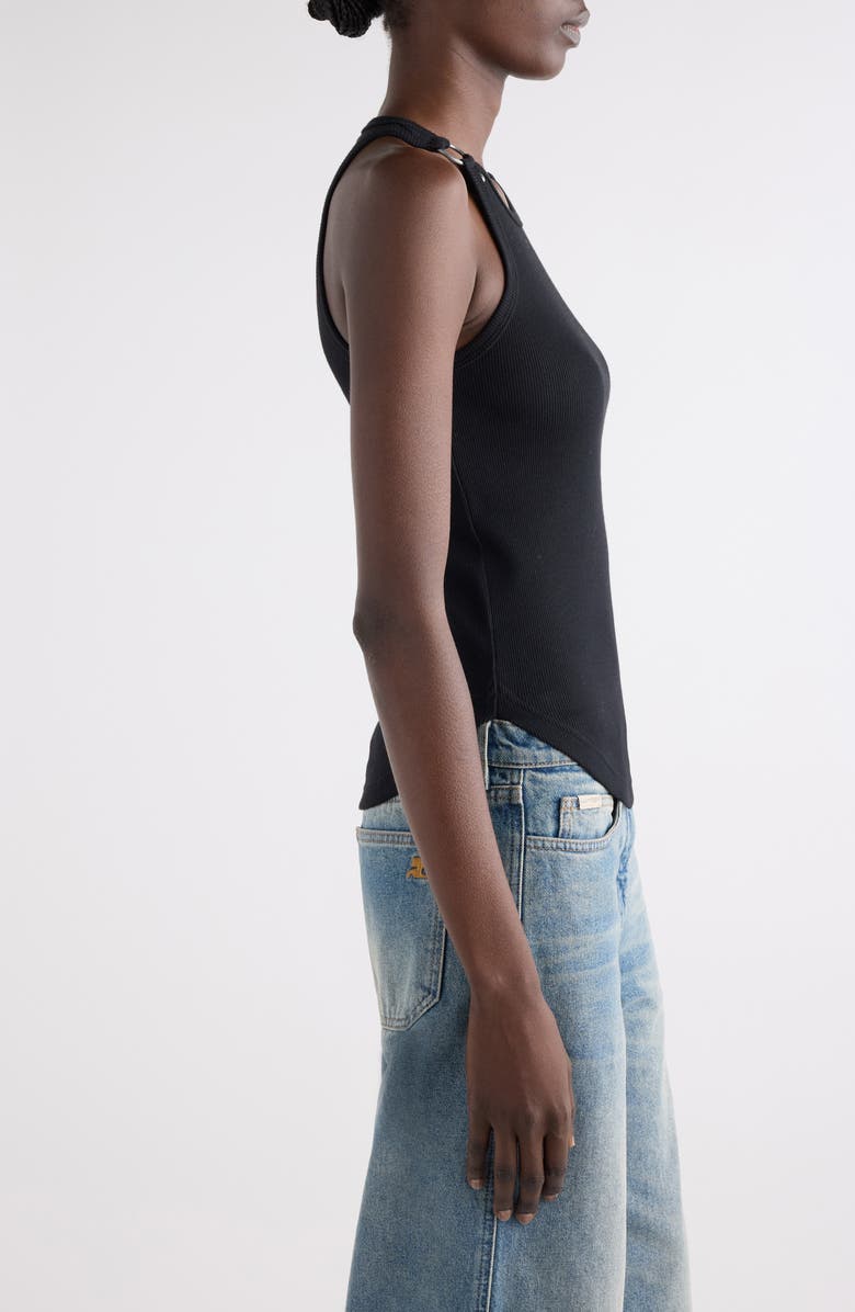 Courrèges Buckle '90s Stretch Cotton Rib Tank, Alternate, color, Black