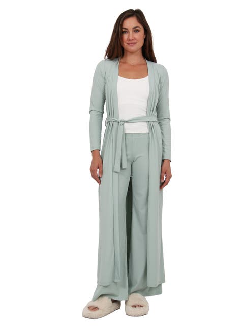 Womens Basic Long Sleeve Tie Waist Soft Jacket and Elastic Waist Wide Leg Pant Set