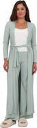 24seven Comfort Apparel Womens Basic Long Sleeve Tie Waist Soft Jacket and Elastic Waist Wide Leg Pant Set