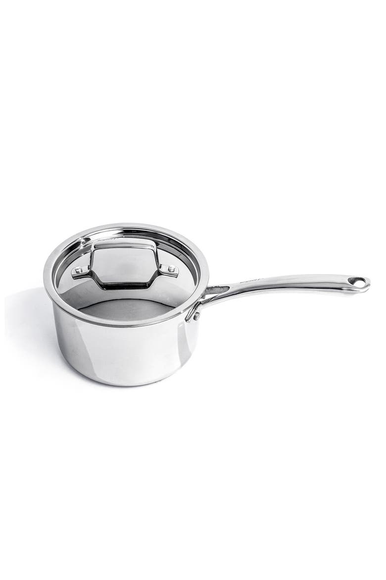 Professional Stainless Steel 10/18 Tri-Ply 3 Qt. Sauce Pan with Lid, Alternate, color, SILVER
