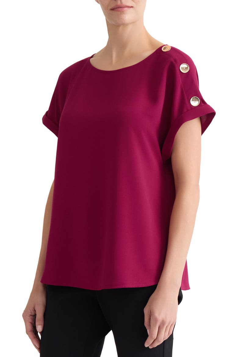 Shoulder Button Detail Top, Alternate, color, BERRY RED