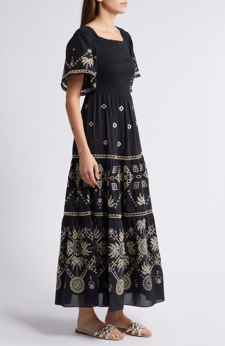 KOBI HALPERIN Quinn Smocked Cotton & Silk Dress, Alternate, color,