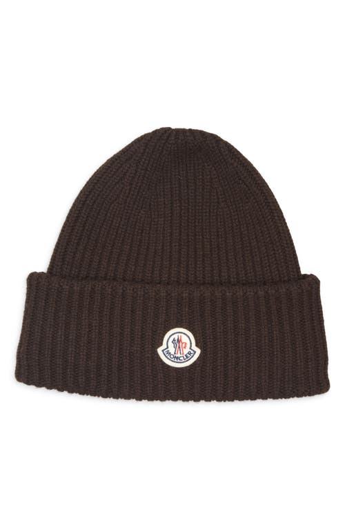 Moncler Logo Patch Virgin Wool & Cashmere Beanie In Brown
