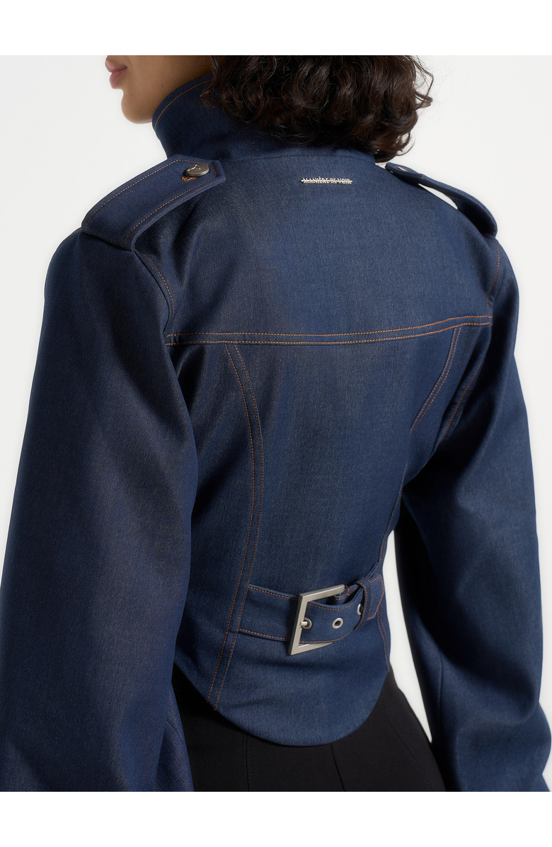 Manière De Voir Solange Denim Tacked Sleeve Corset Jacket, Alternate, color, Polished Indigo