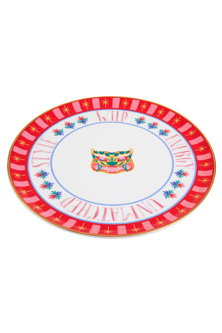 Lublin Gold Rim Porcelain Pizza Plate Energy 13", Alternate, color, Red