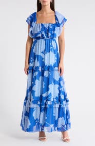 SUGARLIPS Floral Off the Shoulder Tiered Maxi Dress