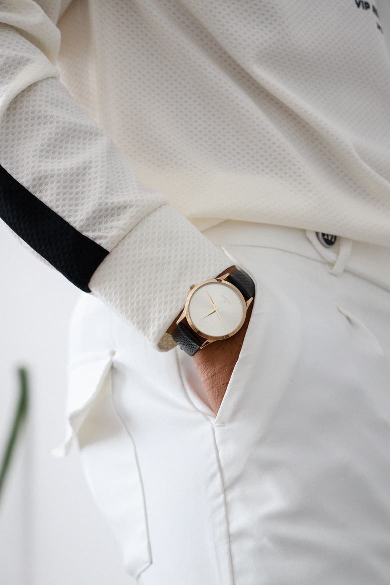 Minimalist Wafer Slim Round Watch- 40MM, Alternate, color, Champagne