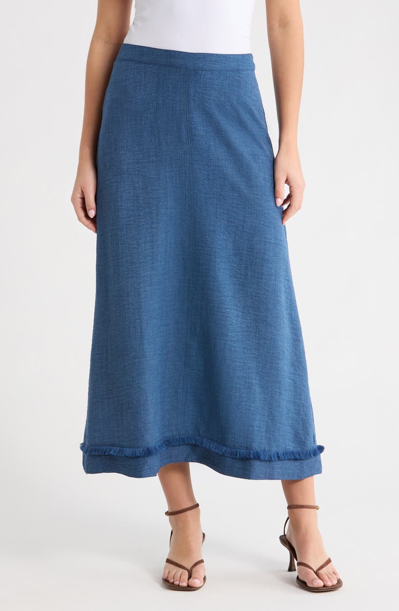 Vince Camuto Fringe Detail A-Line Maxi Skirt, Main, color, Deep Blue